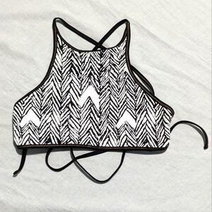 Aerie white/black Chevron halter bikini top with gold stitching 👙✨